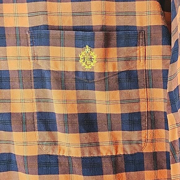 Lauren Ralph Lauren Mens Sz XL Orange Plaid Logo Button Down Long Sleeve Shirt - Picture 5 of 11